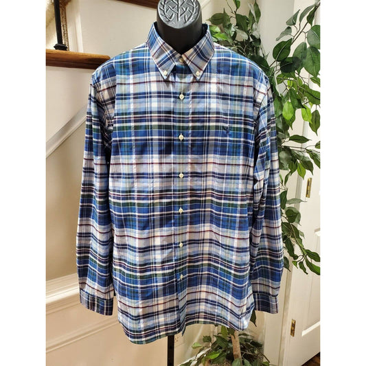 Polo Ralph Lauren Men Blue Polyester Collared Long Sleeve Buttons Down Shirt XL