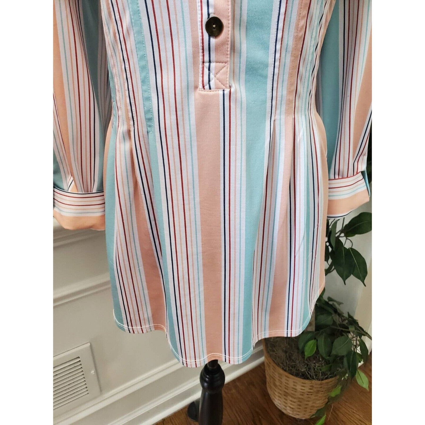 New Direction Women Multicolor Striped Polyester Long Sleeve Casual Top Shirt XL