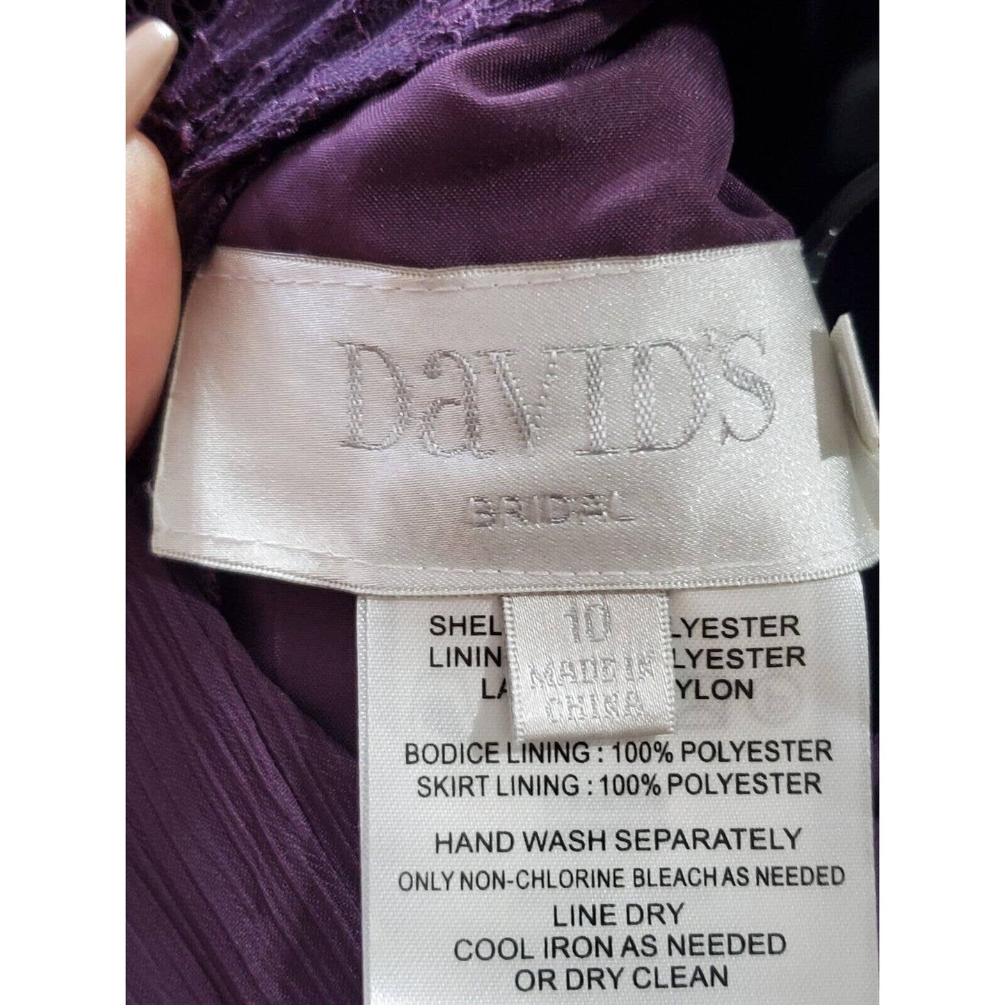 David's Bridal Purple Polyester Round Neck Sleeveless Long Maxi Dress Size 10