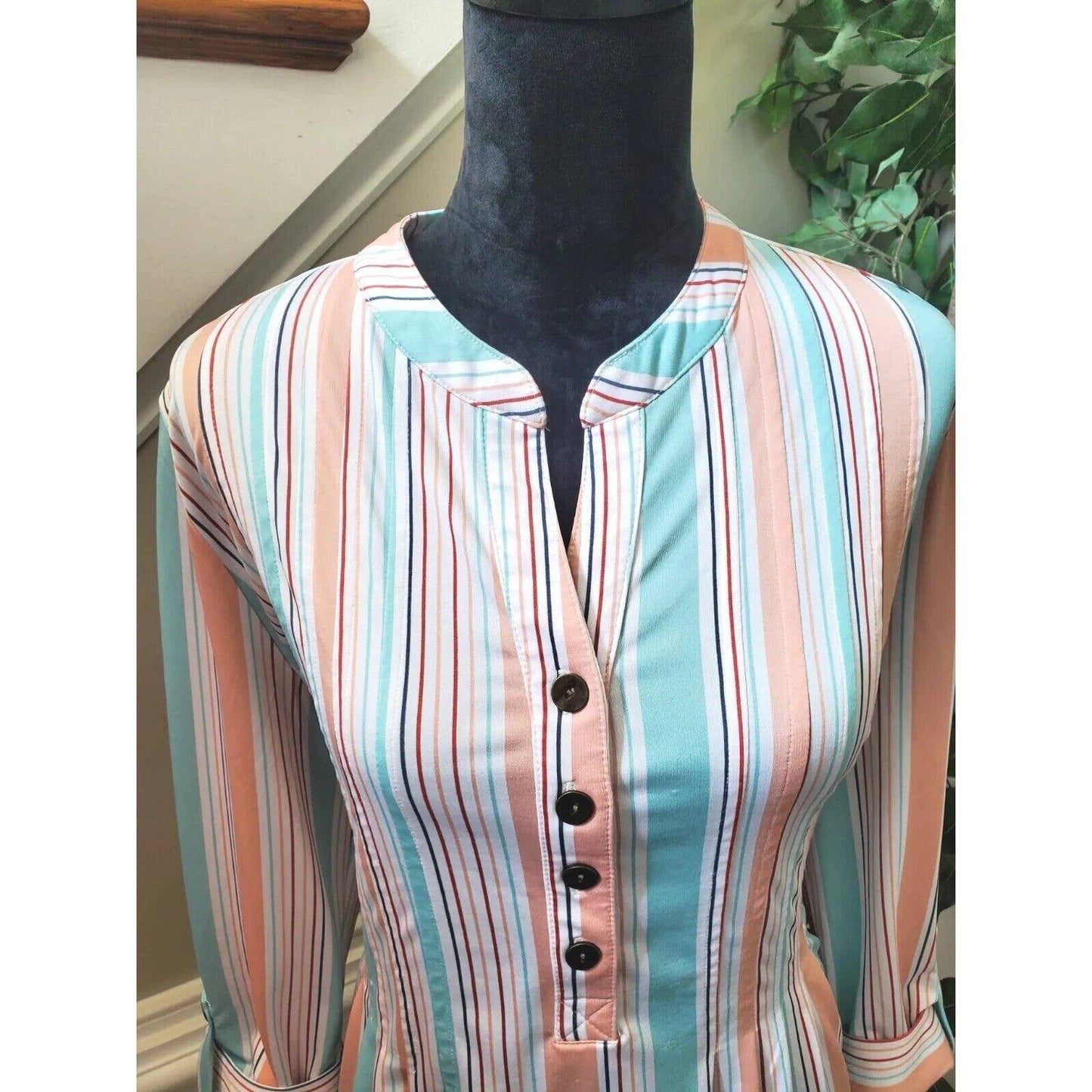 New Direction Women Multicolor Striped Polyester Long Sleeve Casual Top Shirt XL