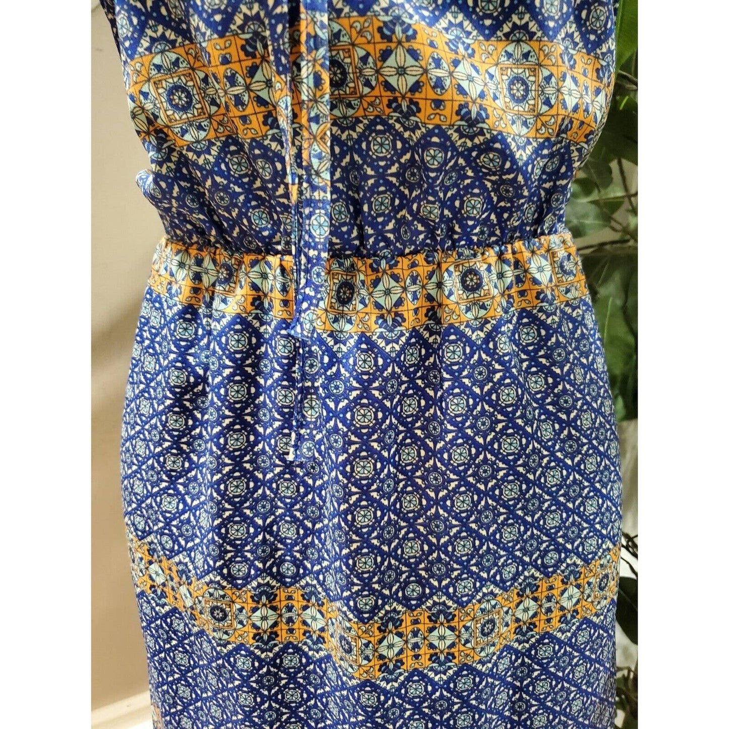 Peach Royal Women Blue Polyester Square Neck Sleeveless Casual Long Maxi Dress M