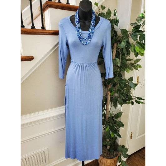 Flamingo Urban Women's Blue Rayon Round Neck Long Sleeve Long Maxi Dress Size S