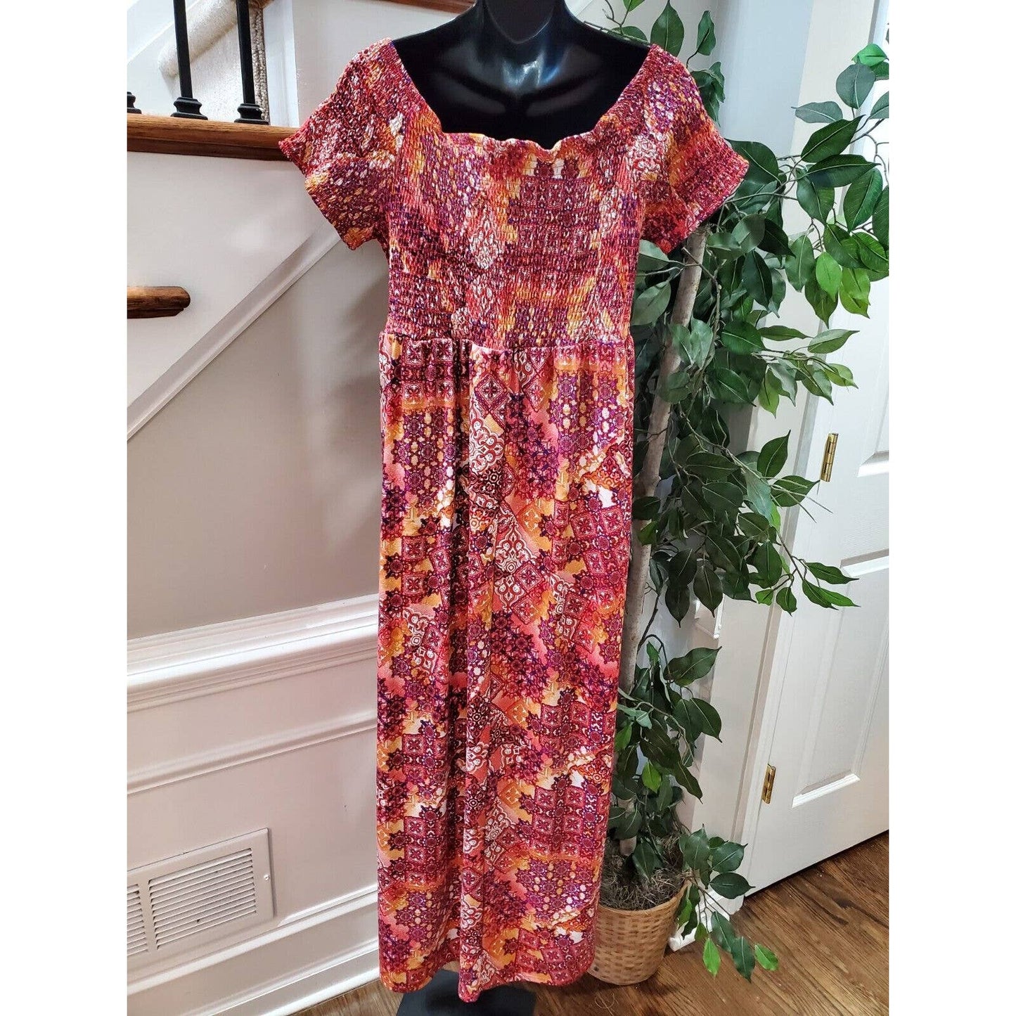 Harlow & Rose Women's Multicolor Polyester Round Neck Short Sleeve Maxi Dress XL