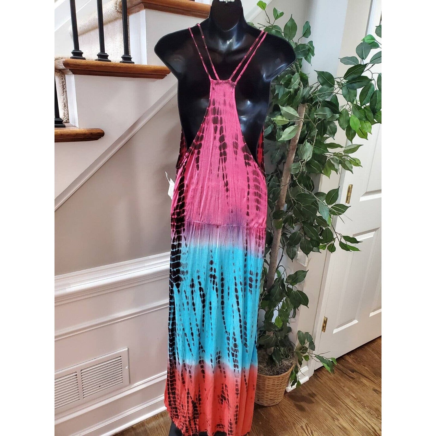 Raviya Women Multicolor Rayon Polyester Scoop Neck Sleeveless Maxi Dress Size L