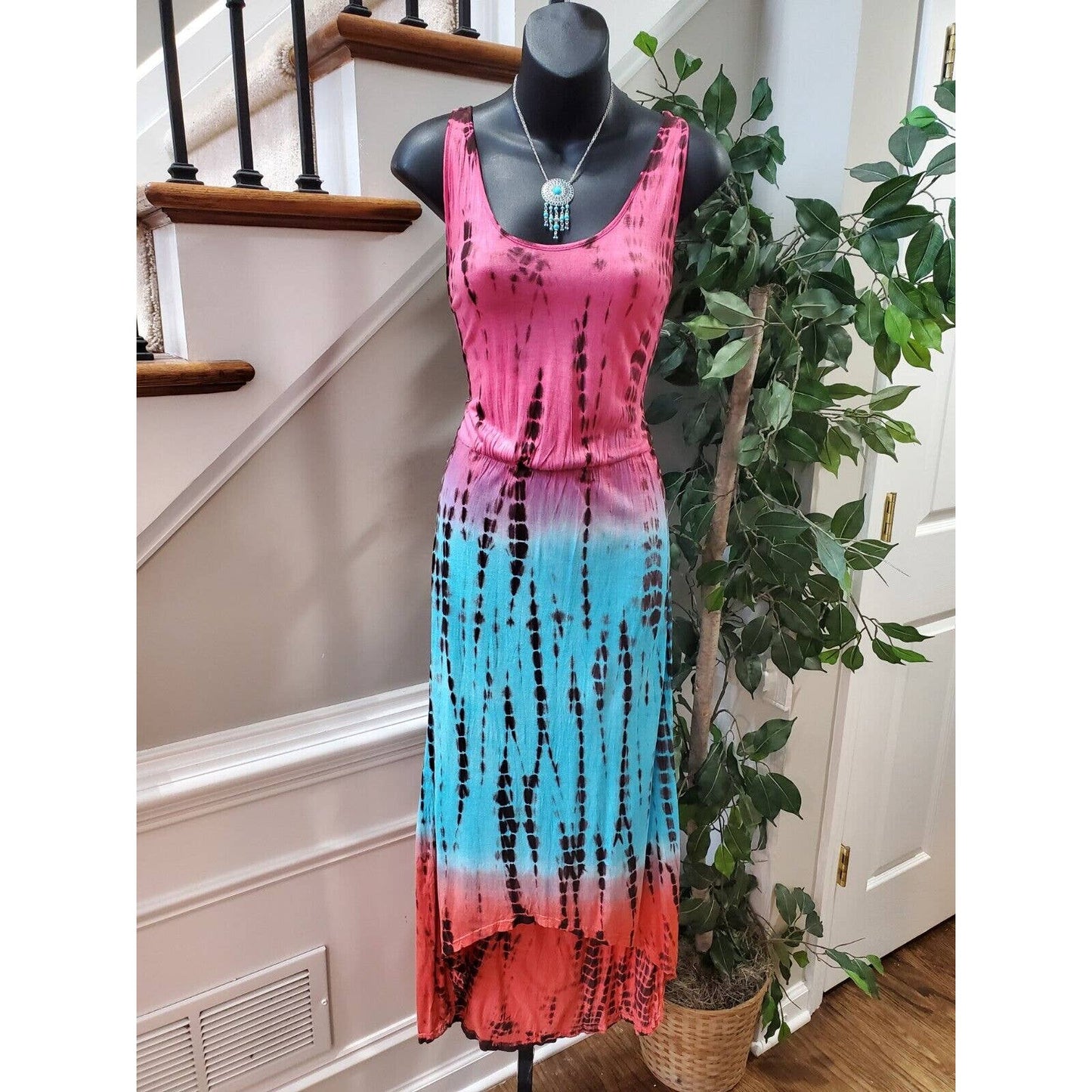 Raviya Women Multicolor Rayon Polyester Scoop Neck Sleeveless Maxi Dress Size L