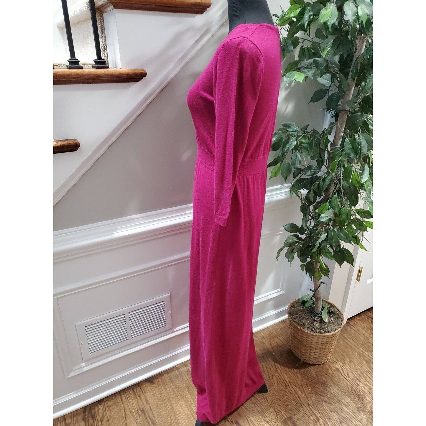 Old Navy Women's Pink Cotton & Nylon Long Sleeve V-Neck Long Maxi Dress Size M