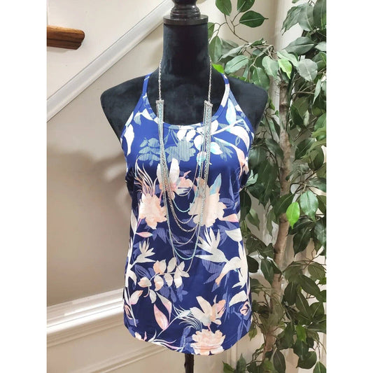 Tek Gear Women Blue Floral Polyester Round Neck Sleeveless Pullover Shirt Medium