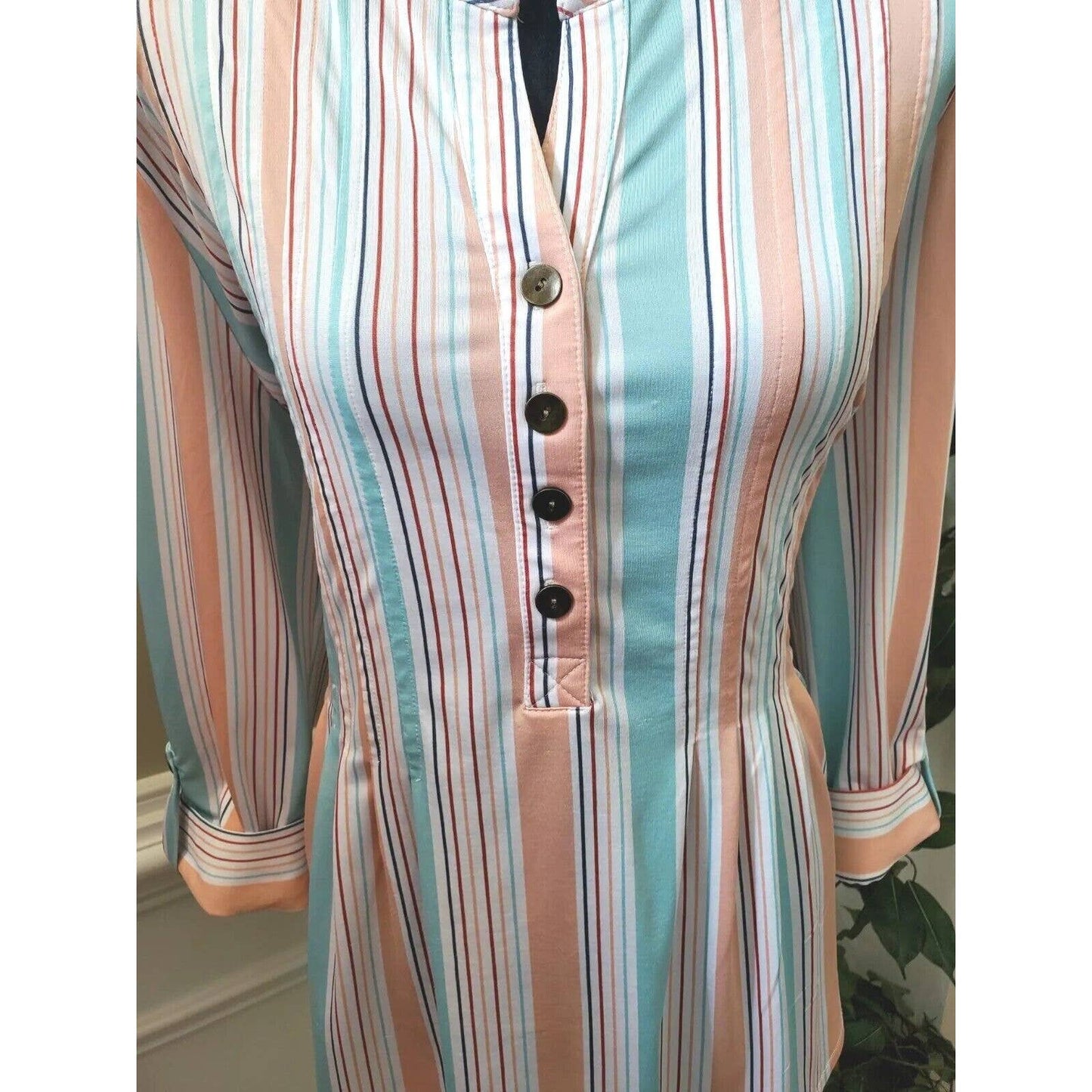 New Direction Women Multicolor Striped Polyester Long Sleeve Casual Top Shirt XL